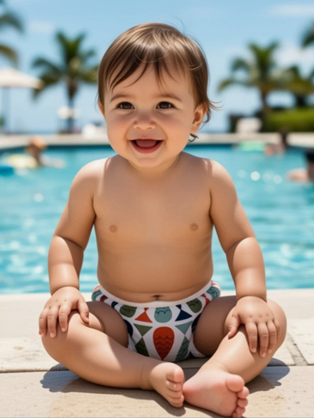 Beau & Belle Swim Diaper Cover in Multicolor Fish Print 0-36 Months